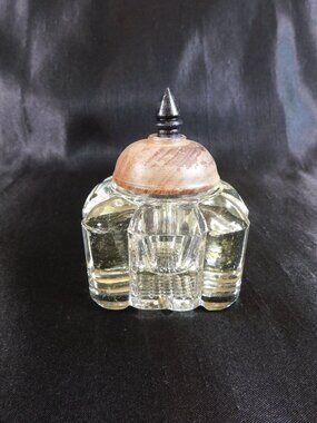 Glass Inkwell with Wooden Top # 22604
